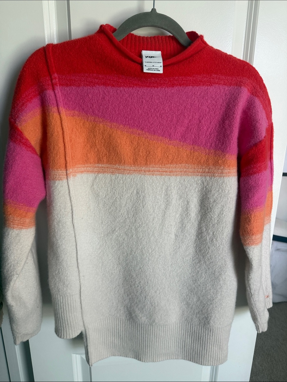 Nike Yoga 97% Wool Colorblock Striped Hooded Sweater Size Medium